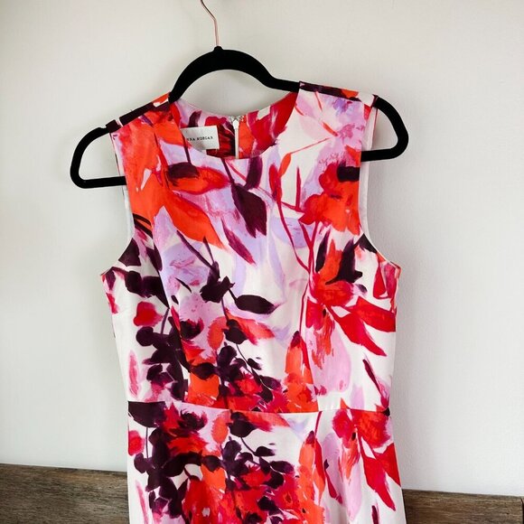 Donna Morgan Floral Pattern Dress Handkerchief Bottom 6 Red Pink White - Picture 4 of 7